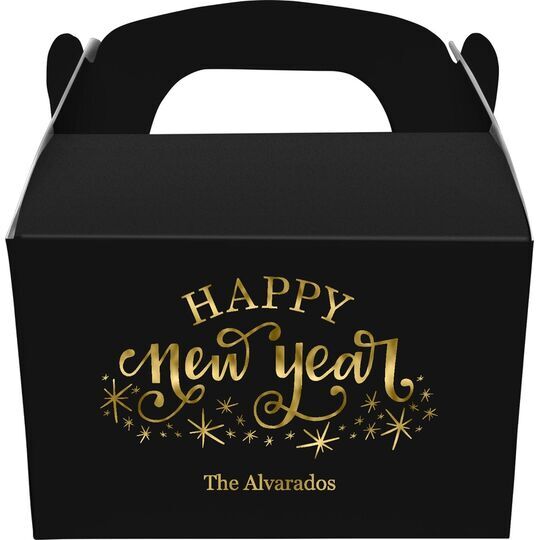 Hand Lettered Sparkle Happy New Year Gable Favor Boxes